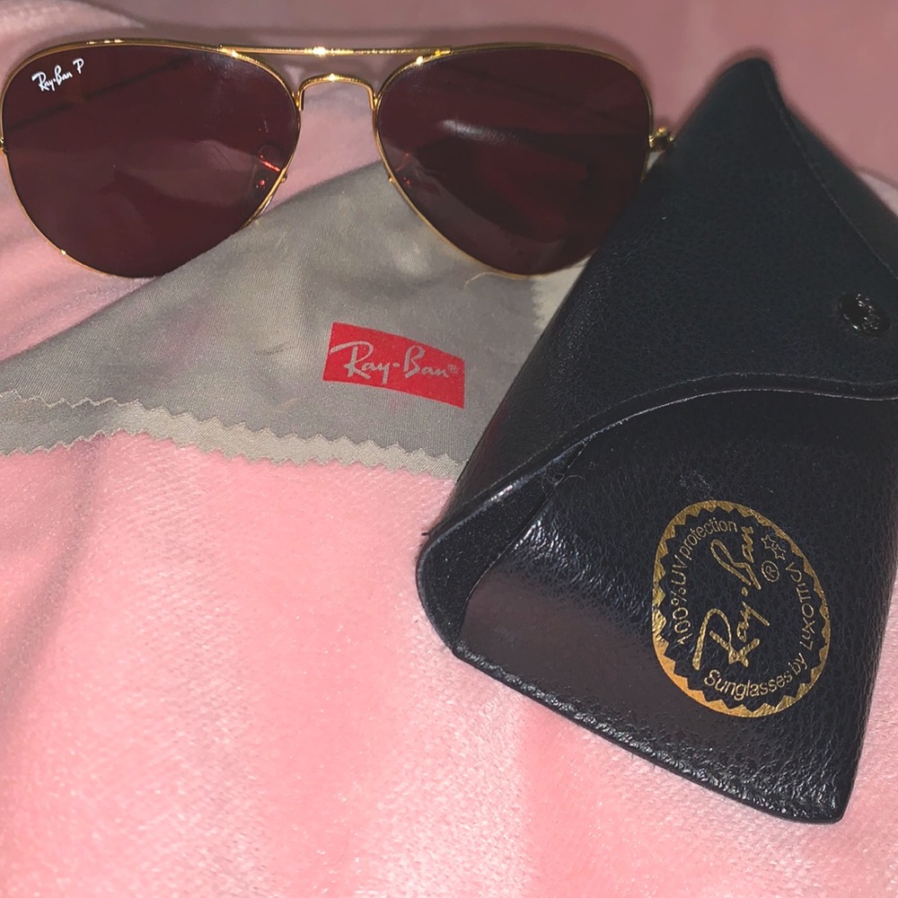 Ray-Ban Aviators-Gold. Polarized lenses. Has case and cloth.